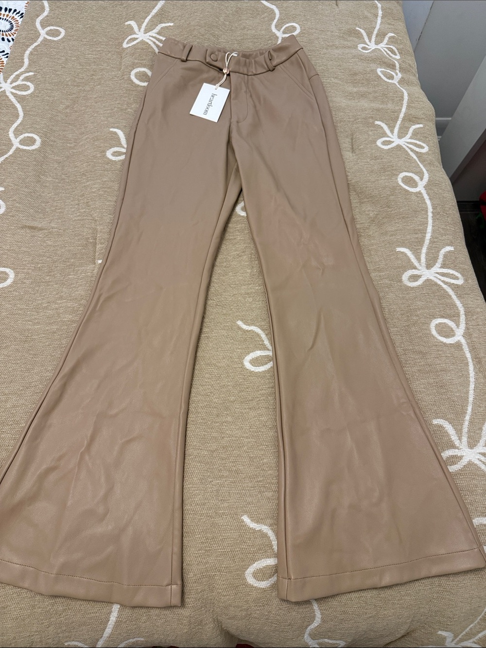 Heartloom Taupe Faux-Leather Flare Pants